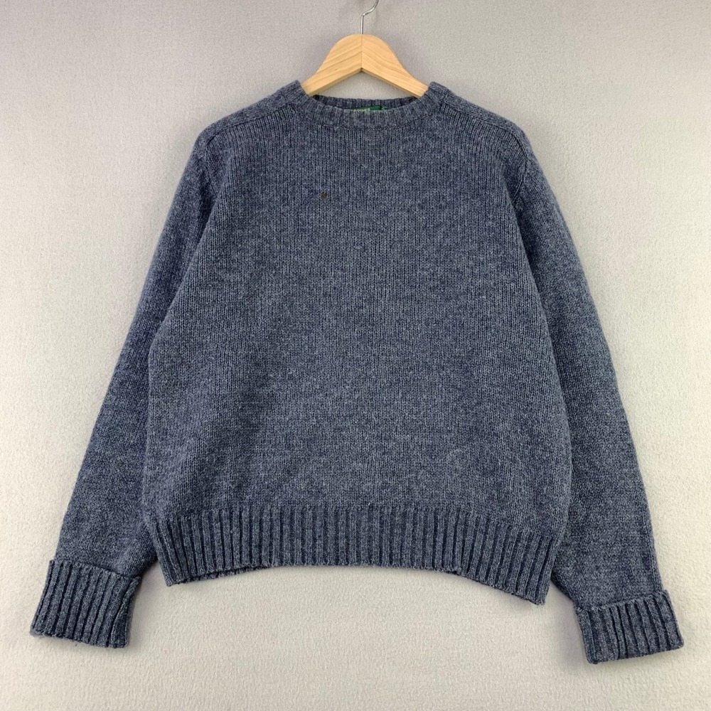 VTG Hill & Archer Wool Blend Crewneck Sweater Mens L Blue Knit Ribbed Fisherman